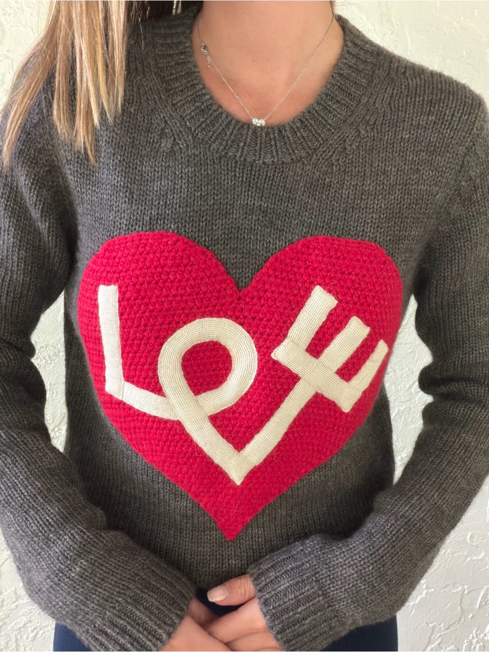 RARE Kate Spade x Alexander Girard Grey Wool Love Heart Intarsia Sweater Small